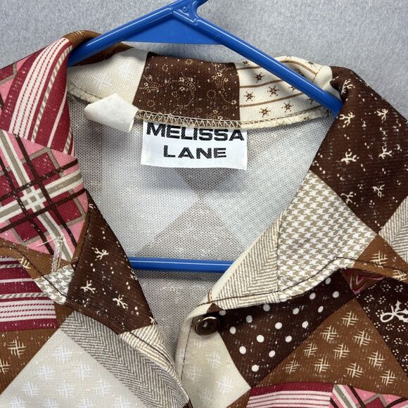 Melissa Lane Tan Patchwork One Piece Button Dress Vintage 70s Hippie Boho - Picture 7 of 16